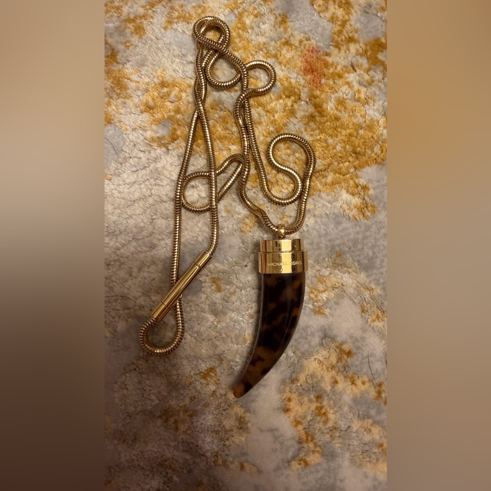 Michael Kors Gold and Brown Horn Pendant Necklace